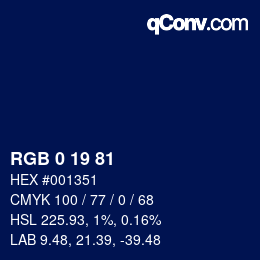 Color code: RGB 0 19 81 | qconv.com