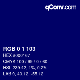 カラーコード: RGB 0 1 103 | qconv.com