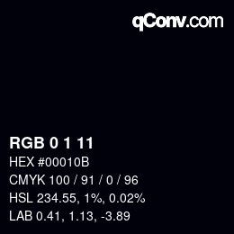 カラーコード: RGB 0 1 11 | qconv.com