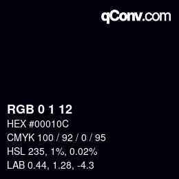 颜色代码: RGB 0 1 12 | qconv.com