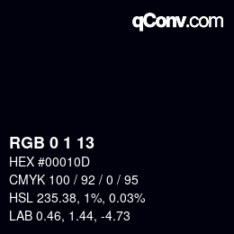 カラーコード: RGB 0 1 13 | qconv.com