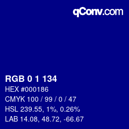 Color code: RGB 0 1 134 | qconv.com