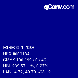 カラーコード: RGB 0 1 138 | qconv.com