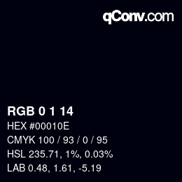颜色代码: RGB 0 1 14 | qconv.com
