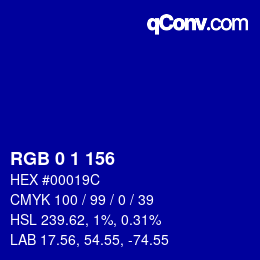 カラーコード: RGB 0 1 156 | qconv.com