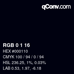 颜色代码: RGB 0 1 16 | qconv.com