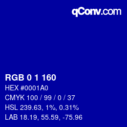 カラーコード: RGB 0 1 160 | qconv.com