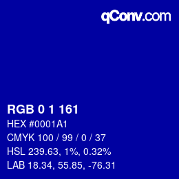 カラーコード: RGB 0 1 161 | qconv.com