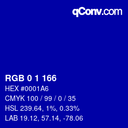 カラーコード: RGB 0 1 166 | qconv.com