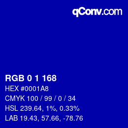 カラーコード: RGB 0 1 168 | qconv.com