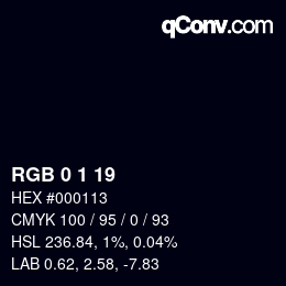 颜色代码: RGB 0 1 19 | qconv.com