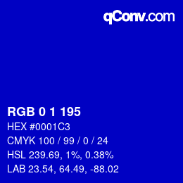 カラーコード: RGB 0 1 195 | qconv.com