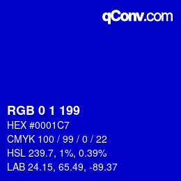 カラーコード: RGB 0 1 199 | qconv.com