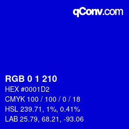 カラーコード: RGB 0 1 210 | qconv.com