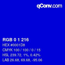 カラーコード: RGB 0 1 216 | qconv.com