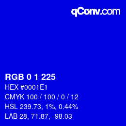 カラーコード: RGB 0 1 225 | qconv.com