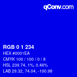 Color code: RGB 0 1 234 | qconv.com