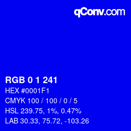 颜色代码: RGB 0 1 241 | qconv.com