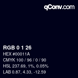 カラーコード: RGB 0 1 26 | qconv.com