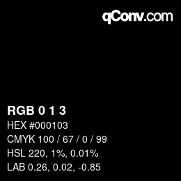 カラーコード: RGB 0 1 3 | qconv.com