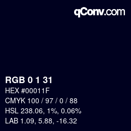 颜色代码: RGB 0 1 31 | qconv.com