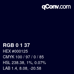 カラーコード: RGB 0 1 37 | qconv.com