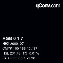 颜色代码: RGB 0 1 7 | qconv.com