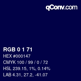 颜色代码: RGB 0 1 71 | qconv.com
