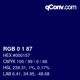 颜色代码: RGB 0 1 87 | qconv.com