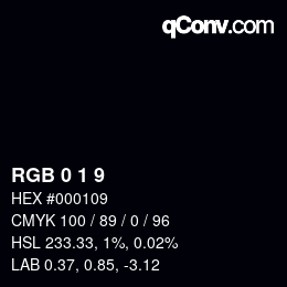 カラーコード: RGB 0 1 9 | qconv.com