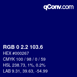 カラーコード: RGB 0 2.2 103.6 | qconv.com