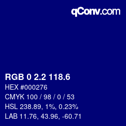 カラーコード: RGB 0 2.2 118.6 | qconv.com