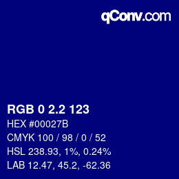 Color code: RGB 0 2.2 123 | qconv.com
