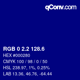 カラーコード: RGB 0 2.2 128.6 | qconv.com