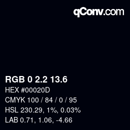 カラーコード: RGB 0 2.2 13.6 | qconv.com
