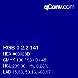 Color code: RGB 0 2.2 141 | qconv.com