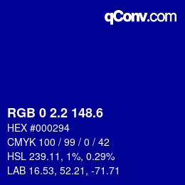 カラーコード: RGB 0 2.2 148.6 | qconv.com
