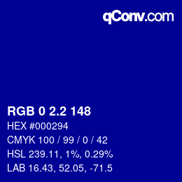 カラーコード: RGB 0 2.2 148 | qconv.com