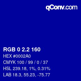カラーコード: RGB 0 2.2 160 | qconv.com