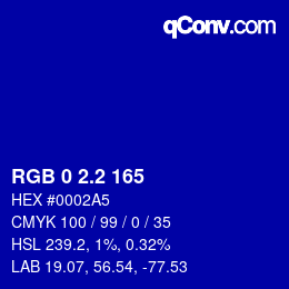 カラーコード: RGB 0 2.2 165 | qconv.com