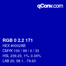 カラーコード: RGB 0 2.2 171 | qconv.com