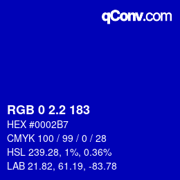 カラーコード: RGB 0 2.2 183 | qconv.com