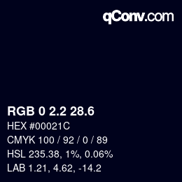カラーコード: RGB 0 2.2 28.6 | qconv.com