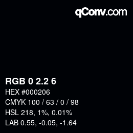カラーコード: RGB 0 2.2 6 | qconv.com