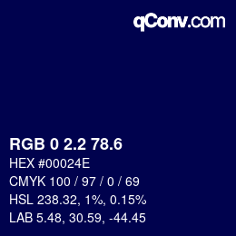 カラーコード: RGB 0 2.2 78.6 | qconv.com
