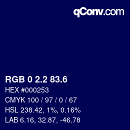 カラーコード: RGB 0 2.2 83.6 | qconv.com