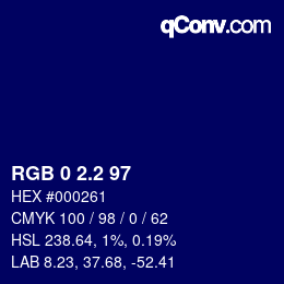 Color code: RGB 0 2.2 97 | qconv.com