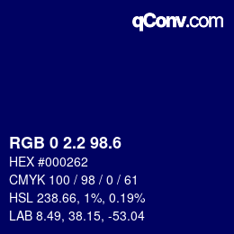 カラーコード: RGB 0 2.2 98.6 | qconv.com