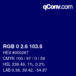 カラーコード: RGB 0 2.6 103.6 | qconv.com