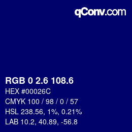 カラーコード: RGB 0 2.6 108.6 | qconv.com